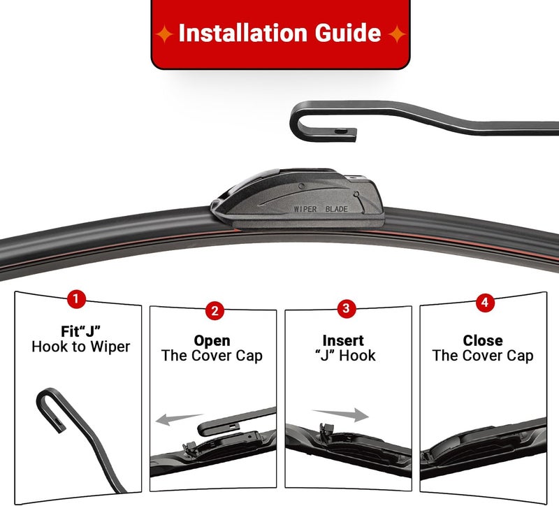 Raintok Windshield Wiper Blade Set Replacement for 2006-2011 Mini Cooper and Rear Windshield Wiper Blade-19"/18"/10" (Set of 3) U/J HOOK - Image 4